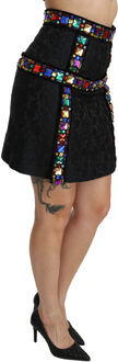 Dolce & Gabbana Vrouwen Zwart Kristal Versierde Hoge Taille Rok - maat Veelkleurig