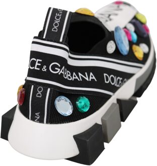 Dolce & Gabbana Vrouwen Zwart Multicolor Kristal Sneakers Schoenen