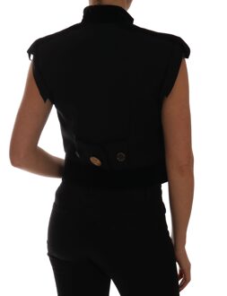 Dolce & Gabbana Vrouwen Zwart Opgesmukt Gebloemd Militair Jasje Vest - maat