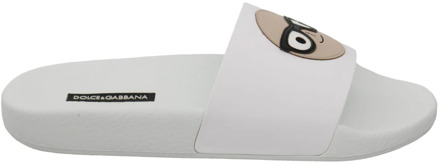 Dolce & Gabbana White Leather #dgfamily Slides Shoes Sandals Dolce & Gabbana , White , Dames - 35 EU