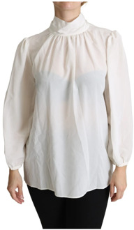 Dolce & Gabbana White Silk Bow Long Sleeved Top Blouse Dolce & Gabbana , White , Dames - M