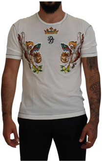 Dolce & Gabbana Wit Bedrukt Heren T-shirt Dolce & Gabbana , White , Heren - XS