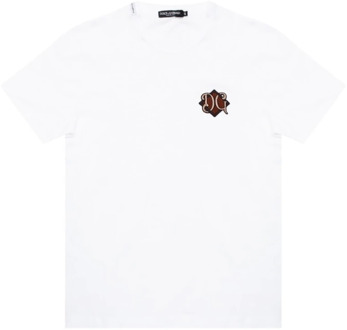 Dolce & Gabbana Wit Geborduurd Handtekening T-Shirt Dolce & Gabbana , White , Heren - Xl,S,Xs