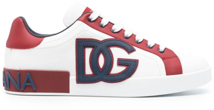 Dolce & Gabbana Wit leren lage sneakers met rode hiel Dolce & Gabbana , Multicolor , Heren - 42 1/2 Eu,41 1/2 EU