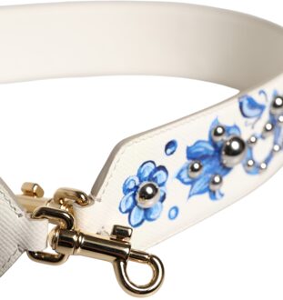 Dolce & Gabbana Witte Blauwe Bloemenleren Stud Schouderband - One Size
