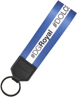 Dolce & Gabbana Witte Blauwe Logo Polyester PVC Houder Sleutelhanger Sleutelring Blauw en wit