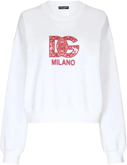 Dolce & Gabbana Witte DG Logo Patch Sweatshirt Dolce & Gabbana , White , Dames - S,Xs,2Xs