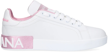 Dolce & Gabbana Witte en Roze Leren Sneakers Dolce & Gabbana , Pink , Dames - 39 1/2 Eu,39 Eu,40 1/2 Eu,40 Eu,35 Eu,41 EU