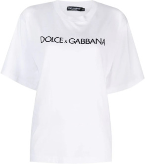 Dolce & Gabbana Witte Katoenen Dames T-Shirt met Bedrukt Logo Dolce & Gabbana , White , Dames - M,S,Xs