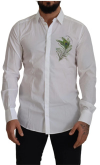 Dolce & Gabbana Witte Katoenen Pauwenveer Formeel Shirt Dolce & Gabbana , White , Heren - XL