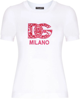 Dolce & Gabbana Witte Katoenen T-shirt met Geborduurd Logo Dolce & Gabbana , White , Dames - S,Xs