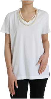 Dolce & Gabbana Witte Katoenen T-shirt met Kettingdetail Dolce & Gabbana , White , Dames - XL
