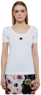 Dolce & Gabbana Witte katoenen T-shirt met logo Dolce & Gabbana , White , Dames - S,Xs