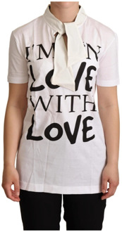 Dolce & Gabbana Witte Katoenen Zijden I'm In Love Top T-shirt Dolce & Gabbana , White , Dames - S,Xs,3Xs,2Xs