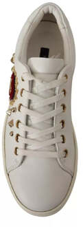 Dolce & Gabbana Witte Leren Gouden Rode Hart Sneakers Schoenen - EU 35