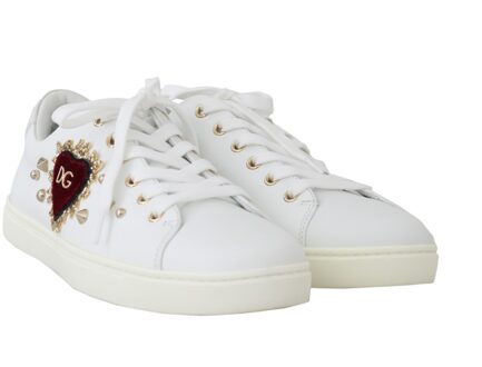 Dolce & Gabbana Witte Leren Gouden Rode Hart Sneakers Veelkleurig - 36.5 EU/IT