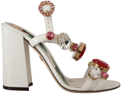 Dolce & Gabbana Witte Leren Kristallen Keira Hakken Sandalen Dolce & Gabbana , Multicolor , Dames - 35 1/2 EU