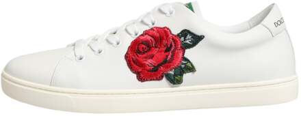 Dolce & Gabbana Witte Leren Schoenen met Rozenborduursel Laag Model - EU 35