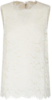 Dolce & Gabbana Witte Mouwloze Top met Bloemenkant Dolce & Gabbana , White , Dames - M,S,Xs