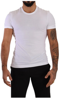 Dolce & Gabbana Witte Ronde Hals Katoenen Stretch T-shirt Dolce & Gabbana , White , Heren - XS