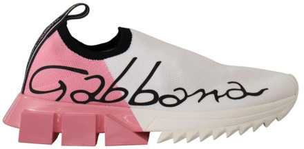 Dolce & Gabbana Witte Roze Slip-On Sneakers Dolce & Gabbana , White , Dames - 35 EU