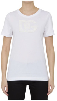 Dolce & Gabbana Witte T-shirt met Kant Logo Dolce & Gabbana , White , Dames - M,Xs