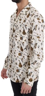 Dolce & Gabbana Witte Zijde JAZZ Motief Print Shirt - maat Zwart