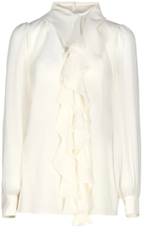 Dolce & Gabbana Witte Zijden Blouse met Ruches en Ronde Hals Dolce & Gabbana , White , Dames