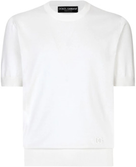 Dolce & Gabbana Witte Zijden Logo Geborduurde Trui Dolce & Gabbana , White , Heren - 2XL
