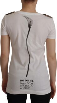 Dolce & Gabbana Witte Zwarte Rozen Crewneck Katoenen Dames T-shirt - maat S