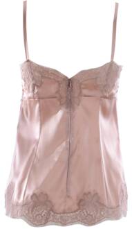 Dolce & Gabbana Women Laced Flower Buttons Top Roze - EU 42 / IT 46