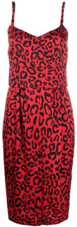 Dolce & Gabbana Zelfverzekerde Leopard-Print Midi Jurk Dolce & Gabbana , Red , Dames - S,Xs