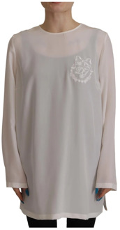 Dolce & Gabbana Zijden blouse met geborduurd logo Dolce & Gabbana , White , Dames - XS