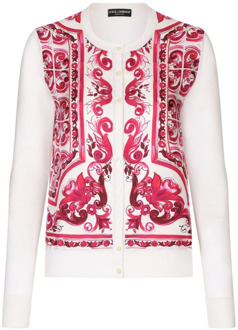 Dolce & Gabbana Zijden Cardigan met Twill Inzetstukken Dolce & Gabbana , Pink , Dames - XS