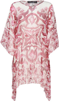 Dolce & Gabbana Zijden chiffon jurk met Majolica-print Dolce & Gabbana , Pink , Dames - S