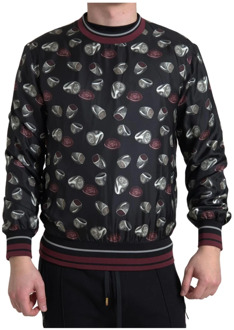Dolce & Gabbana Zijden Crewneck Sweater met Ring Print Dolce & Gabbana , Black , Heren - 2Xl,Xl,L,S,Xs