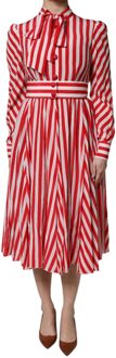 Dolce & Gabbana Zijden Gestreepte A-lijn Jurk Rood - EU 40 / UK 12