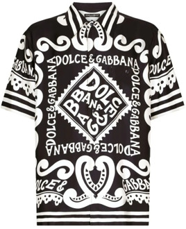 Dolce & Gabbana Zijden Logo Print Overhemd Klassieke Kraag Dolce & Gabbana , Black , Heren - Xl,L,M
