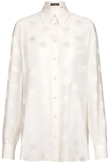 Dolce & Gabbana Zijden Logo Shirt - Bianco Naturale Dolce & Gabbana , White , Dames - M,S,Xs