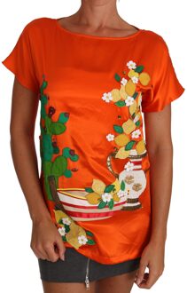 Dolce & Gabbana Zijden Oranje Citroen Kristal T-shirt Top - maat EU 34 / UK 6 Veelkleurig