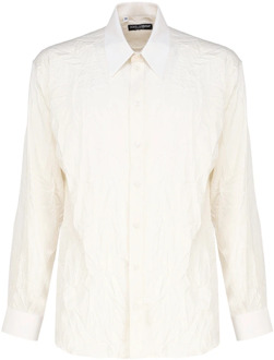 Dolce & Gabbana Zijden Overhemd met Gerimpeld Effect Dolce & Gabbana , White , Heren - L,M