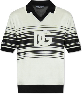 Dolce & Gabbana Zijden polo shirt met logo Dolce & Gabbana , Beige , Heren - 2Xl,Xl,L,S