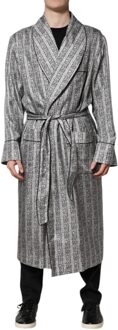 Dolce & Gabbana Zijden Robe Met Sjawl Kraag Lange Mouwen - maat EU 44 Lichtgrijs