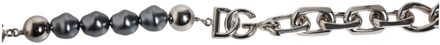 Dolce & Gabbana Zilverkleurige ketting met kreeftsluiting en logo armband met grijze parels