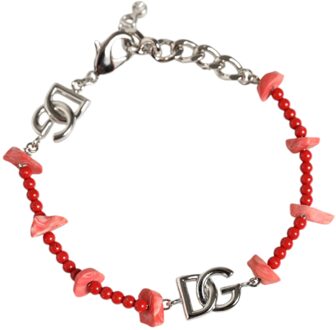 Dolce & Gabbana Zilverkleurige Messing Kralen Hars DG Logo Schakelarmband