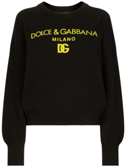 Dolce & Gabbana Zwart Geel Crewneck Sweater Dolce & Gabbana , Black , Dames - S,Xs