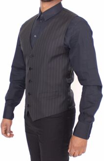 Dolce & Gabbana Zwart Gestreepte Wol Zijde Jurk Vest Gilet - XS