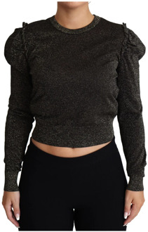 Dolce & Gabbana Zwart Goud Cropped Pullover Sweater Dolce & Gabbana , Black , Dames - S,2Xs,3Xs