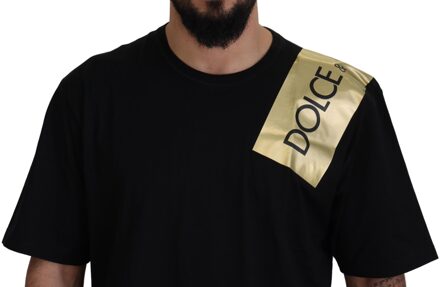 Dolce & Gabbana Zwart Goud DG Logo Katoenen Crewneck Dames T-shirt