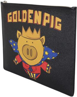 Dolce & Gabbana Zwart Gouden Varkensleren Documententas Veelkleurig - One Size